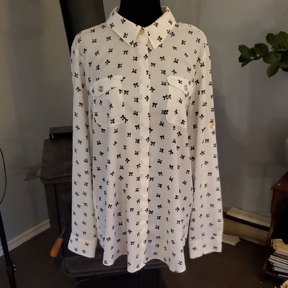 Karl Lagerfeld Off-White Shirt with Black Bow Design